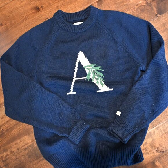 Aime Leon Dore Other - Aime Leon Dore Knit Logo Crewneck Raglan Sweater Navy w/ Olive Branch FW21